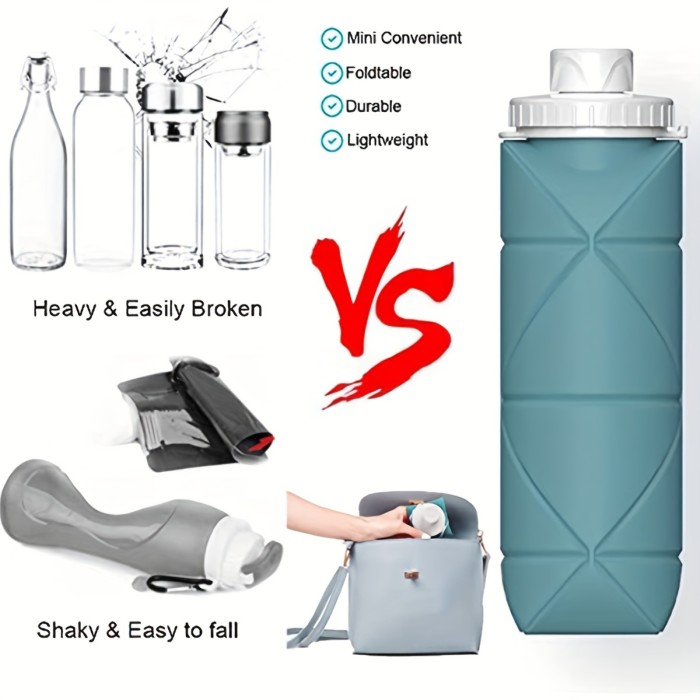 20oz Silicone Foldable Travel Water Bottles Leakproof Valve Reusable, Environmentally Friendly Carton Packaging, BPA Free, Gym Camping Hiking Travel Sports Lightweight Durable Bottle
