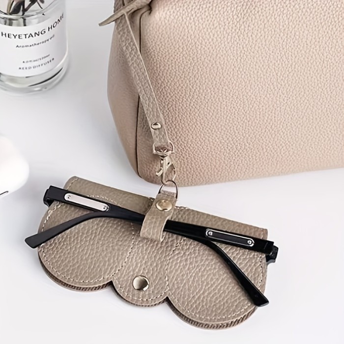 Litchi Embossed Glasses Cover, Cute Hanging PU Leather Sunglasses Reading Glasses Storage Bag Portable Travel Eyewear Holder