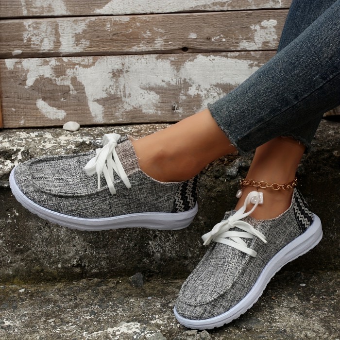 Women's Wave Line Pattern Patchwork Boat Shoes, Lace Up Non Slip Walking Shoes, Breathable Round Toe Outer Casual Sneakers