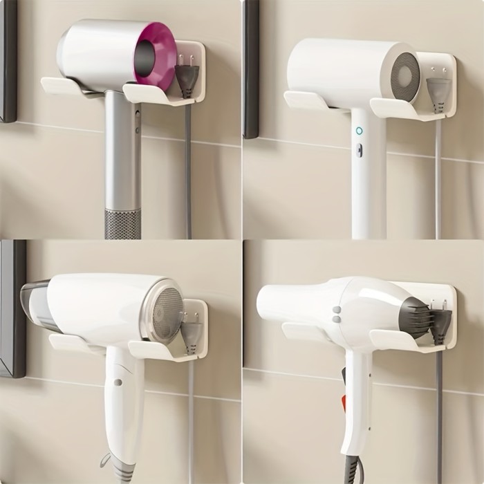 1pc Hair Dryer Holder Wall Mounted, Without Drilling Styling Tool Organizer With Plug Hook And Storage Box, Hair Tool Organizer