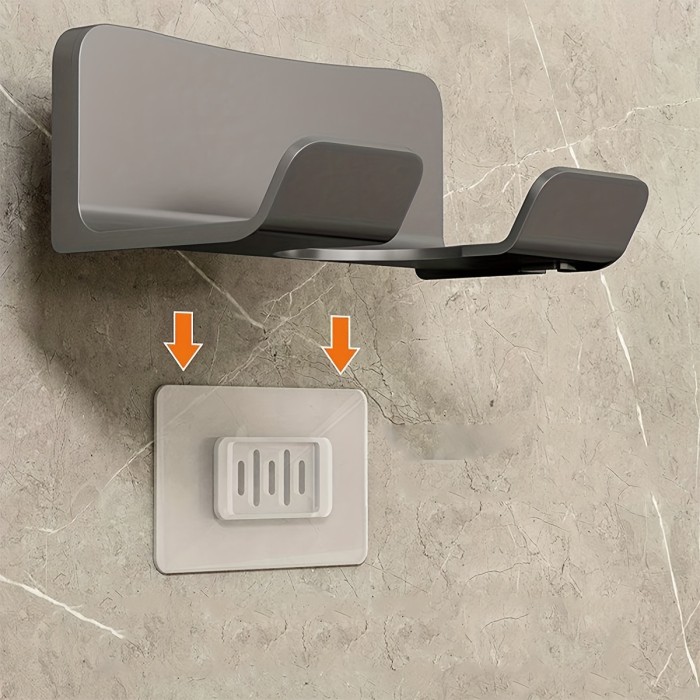 1pc Hair Dryer Holder Wall Mounted, Without Drilling Styling Tool Organizer With Plug Hook And Storage Box, Hair Tool Organizer