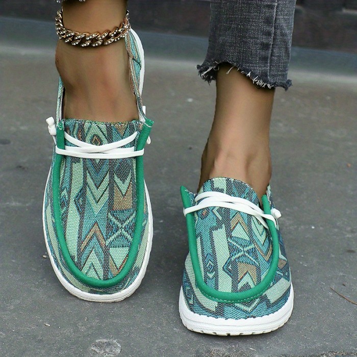 Women's Flat Shoes, Aztec Art Pattern Slip-on Boat Shoes, Lace Up Low Top Walking Shoes