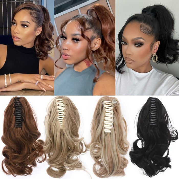 14 Inches Short Claw Ponytail Hair Extensions Synthetic Curly Real Hair Piece Cute Clip In Hair Extensions For Women