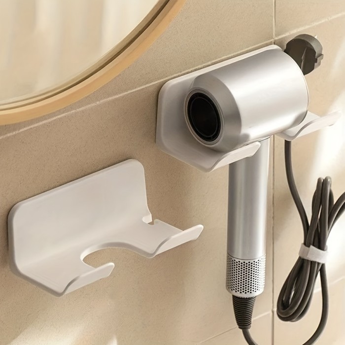 1pc Hair Dryer Holder Wall Mounted, Without Drilling Styling Tool Organizer With Plug Hook And Storage Box, Hair Tool Organizer