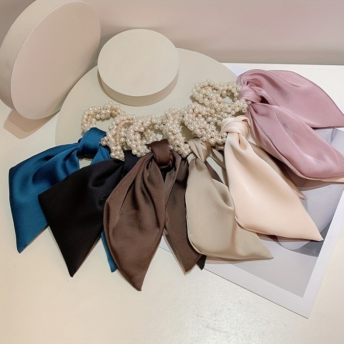 Simple Faux Pearl Hair Tie Elastic Scrunchie Ponytail Holder Head Jewelry Elegant Hair Accessories