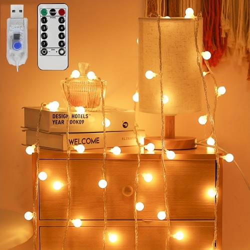 19.68ft LED Globe String Lights, USB Powered 40LEDs String Lights With 8 Modes, Globe Decorative String Lights For DIY Wedding Party Bedroom Christmas Thanksgiving Valentine's Day Mother's Day Favor Decoration