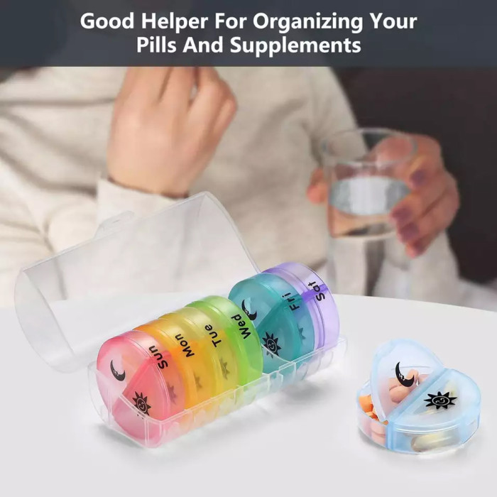 Pill Organizer 2 Times A Day, Weekly AM PM Pill Box, Large Capacity 7 Day Pill Cases For Pills\u002FVitamin\u002FFish Oil\u002FSupplements