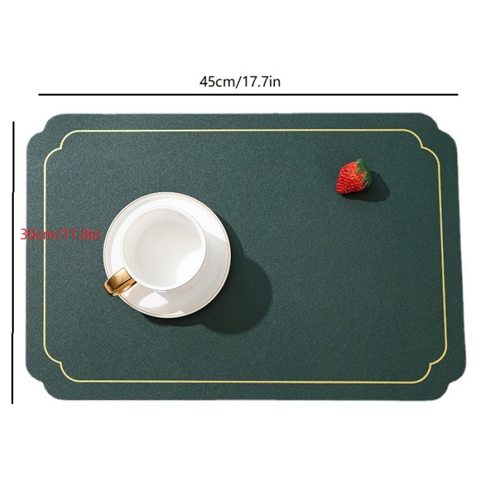 1pc Leather Placemat Lace Single Side Silk Print Rectangular Nordic Style Waterproof Non-slip Hotel Restaurant Dining Table Mat