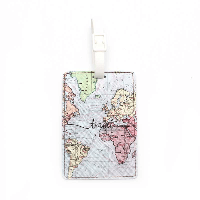 1pc Creative World Map Pattern Luggage Tag, High Quality Travel Accessories, Baggage Tag, PU Leather Tag, Boarding Tag, Name ID Labels With Privacy Cover For Suitcases, Boarding Tag Portable Label