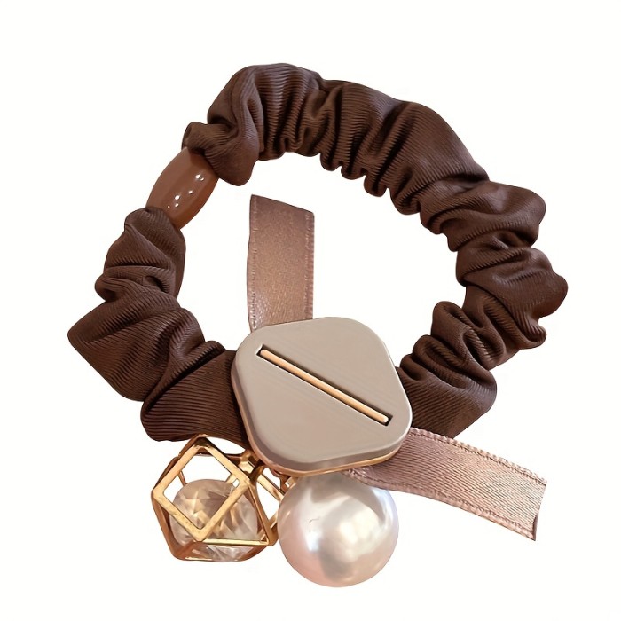 1pc Elegant Faux Pearl Scrunchies - Simple Style Hair Ties for Women and Girls - Elastic Ponytail Holders with Ribbon Bow Decor