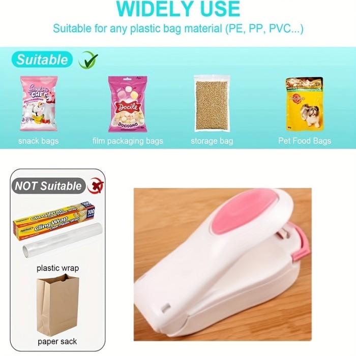 1pc Portable Handheld Heat Sealing Machine for Food, Snacks, and Plastic Bags - Easy to Use and Convenient for Home and Travel