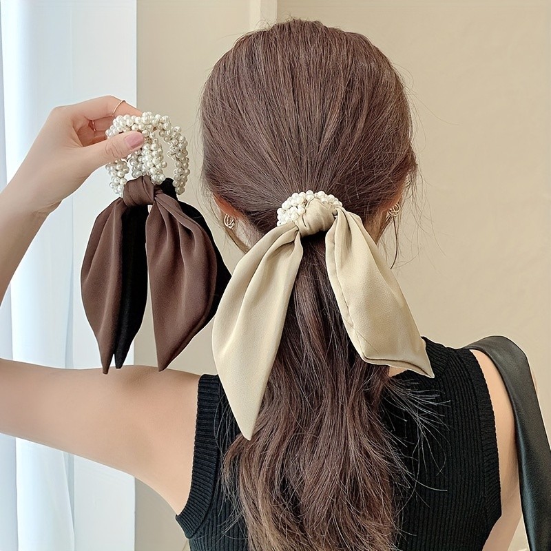 Simple Faux Pearl Hair Tie Elastic Scrunchie Ponytail Holder Head Jewelry Elegant Hair Accessories