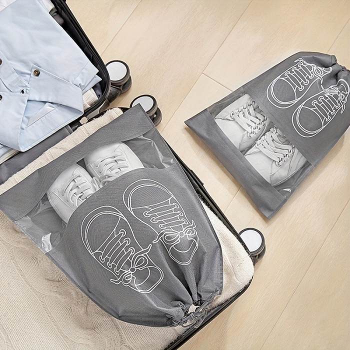 5pcs Shoes Storage Bag, Closet Organizer, Non-woven Travel Portable Bag, Waterproof Pocket, Clothing Classified Hanging Bag