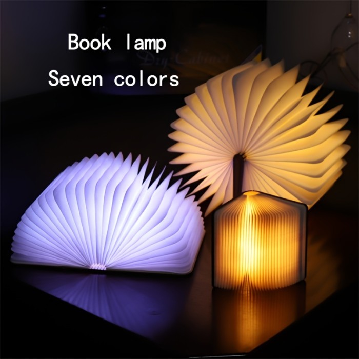 1pc Creative Folding Book Lamp, Touch LED Book Night Light, Paper Lamp Wood Grain Desk Lamp