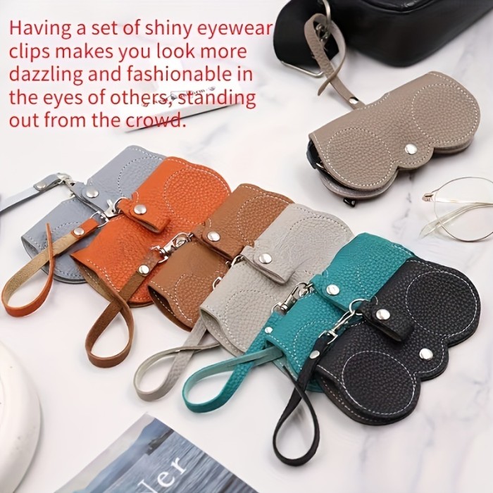 Litchi Embossed Glasses Cover, Cute Hanging PU Leather Sunglasses Reading Glasses Storage Bag Portable Travel Eyewear Holder