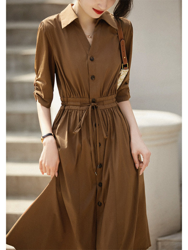 Elegant Long Sleeve  Casual Women's Dresses Stylish and Simple Midi Dress