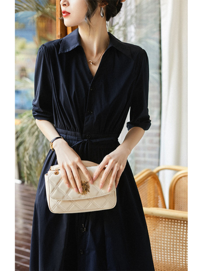 Elegant Long Sleeve  Casual Women's Dresses Stylish and Simple Midi Dress