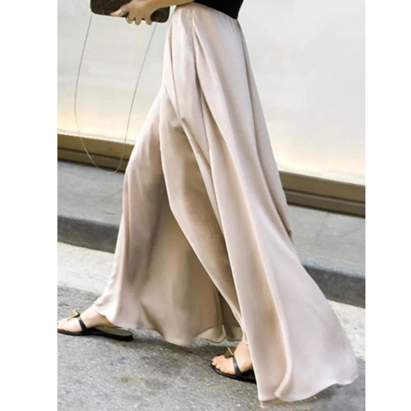 Women's Fashion Casual Slim High Waist Satin Resort Wide Leg Culottes