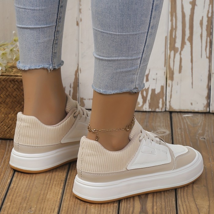 Women's Colorblock Casual Sneakers, Lace Up Low-top Round Toe Non-slip Lightweight Shoes, Outdoor Sporty Skate Shoes