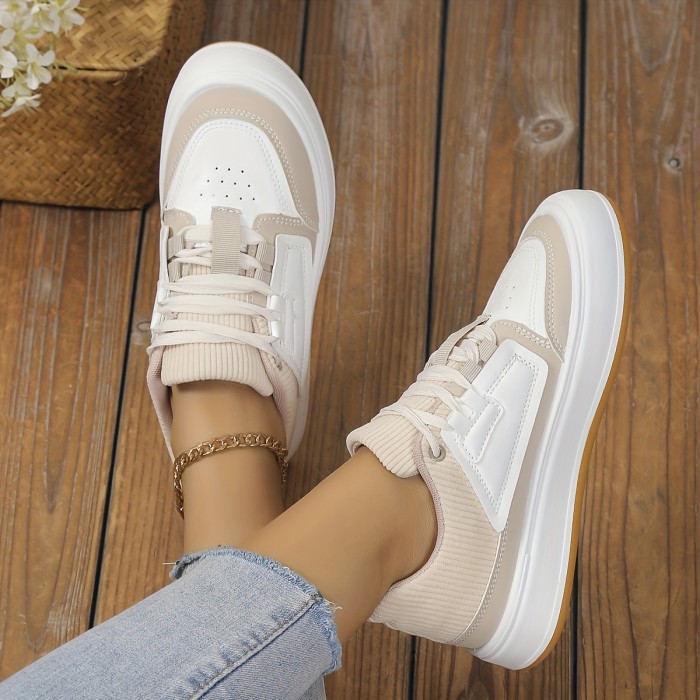 Women's Colorblock Casual Sneakers, Lace Up Low-top Round Toe Non-slip Lightweight Shoes, Outdoor Sporty Skate Shoes