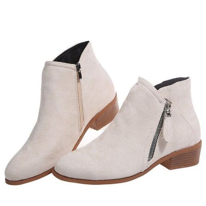 Women's Stacked Heel Ankle V-cut Boots, Comfortable Solid Color Side Zipper Short Boots, Faux Leather Shoes
