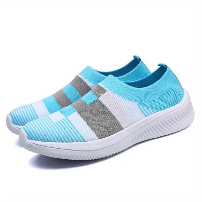 Women's Colorblock Sock Sneakers, Comfortable & Breathable Slip On Sports Shoes, Casual Walking Shoes