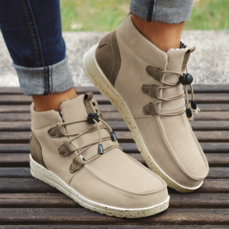 Women's High Top Sneaker Boots, Comfortable Round Toe Drawstring Shoes, Casual Warm Short Boots