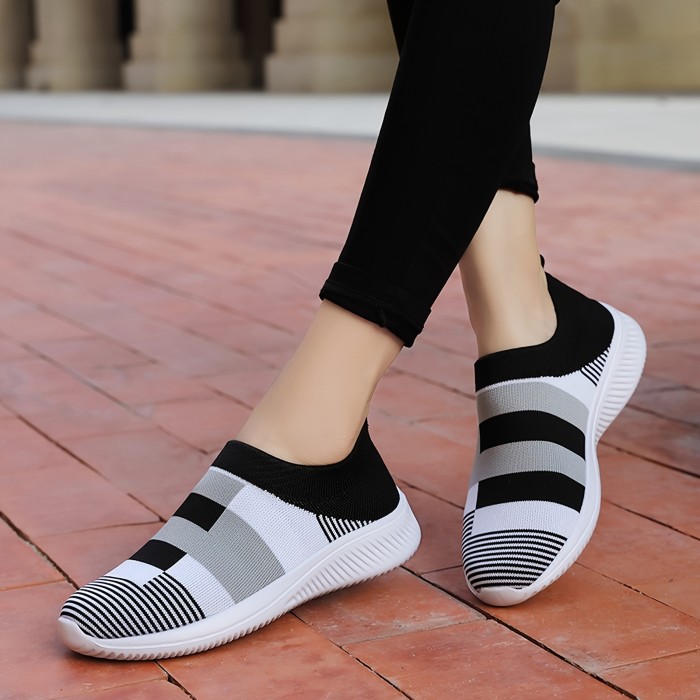 Women's Colorblock Sock Sneakers, Comfortable & Breathable Slip On Sports Shoes, Casual Walking Shoes