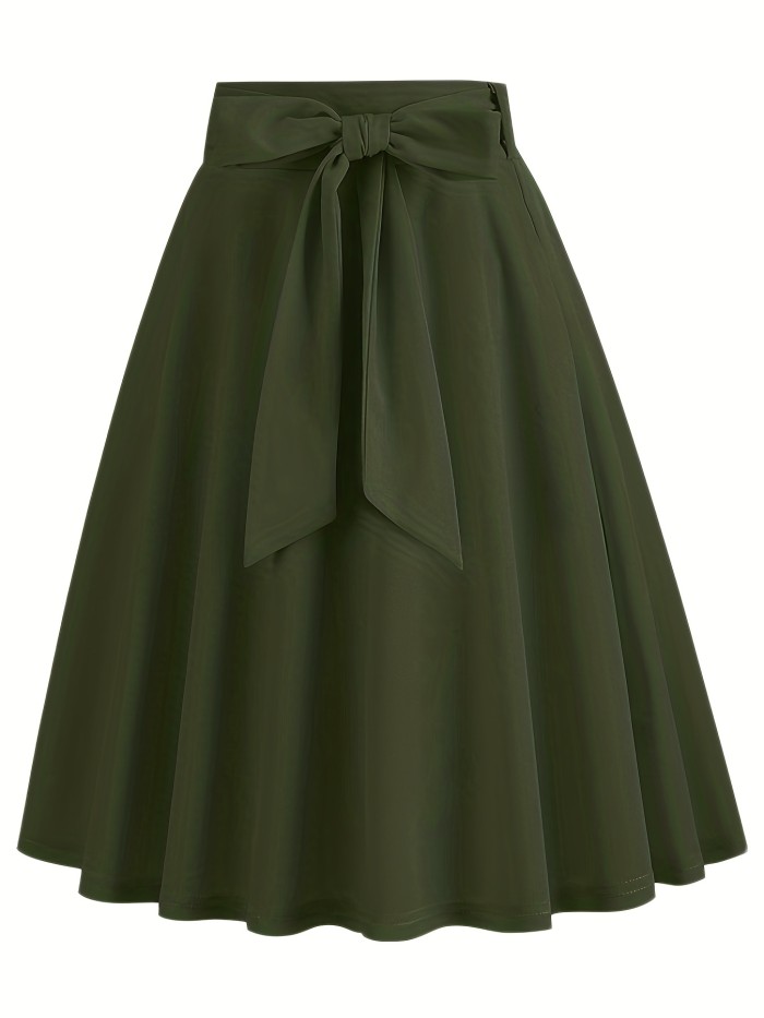 Retro A-line Skirt, Bowknot Front Skirt For Party, Performance, Every Day, Women's Clothing
