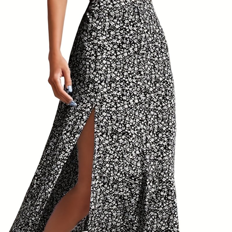 Floral Print Split Skirt, Casual Skirt For Spring & Summer, Women's Clothing