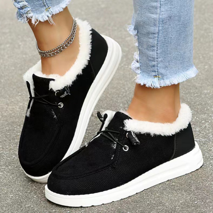 Warm Fleece Slip On Loafer Sneakers, Low Top Slip-On Shoes, Lightweight & Comfortable Walking Shoes, Women's Footwear