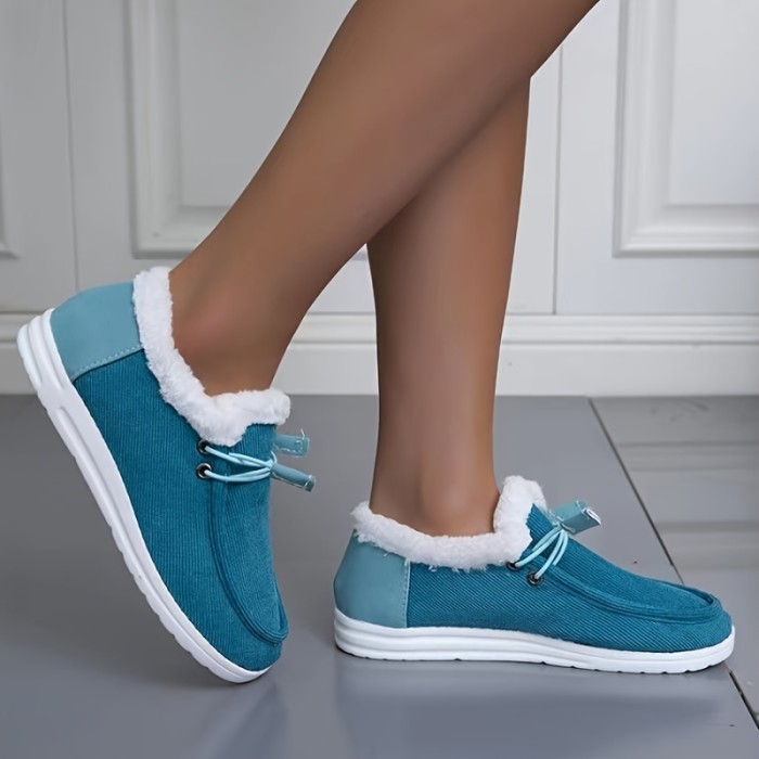 Warm Fleece Slip On Loafer Sneakers, Low Top Slip-On Shoes, Lightweight & Comfortable Walking Shoes, Women's Footwear