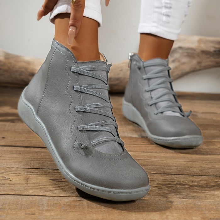 Women's Simple Short Boots, Caual Lace Up Side Zipper Boots, Women's Comfortable Ankle Boots