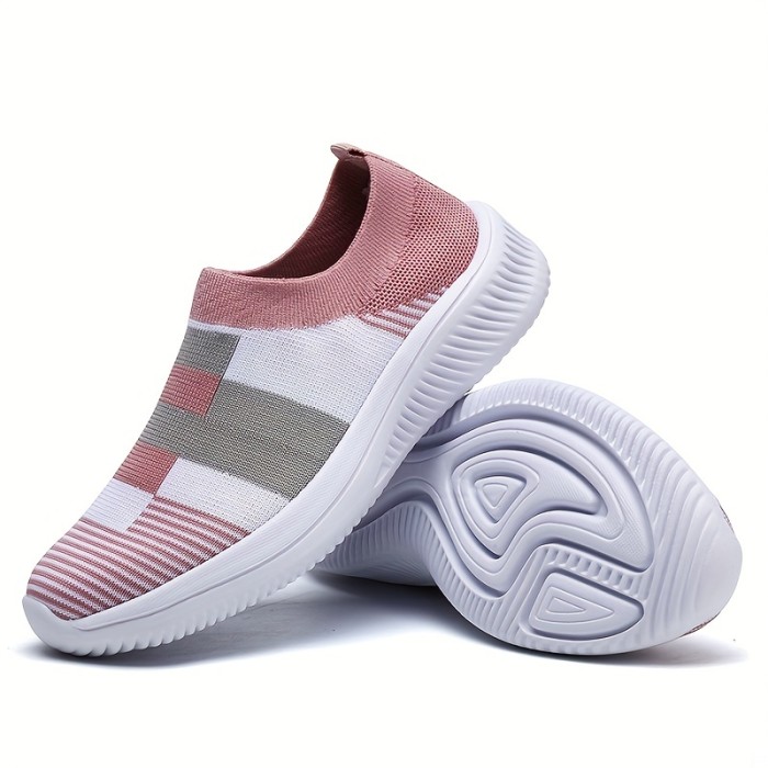 Women's Colorblock Sock Sneakers, Comfortable & Breathable Slip On Sports Shoes, Casual Walking Shoes