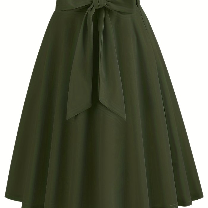 Retro A-line Skirt, Bowknot Front Skirt For Party, Performance, Every Day, Women's Clothing