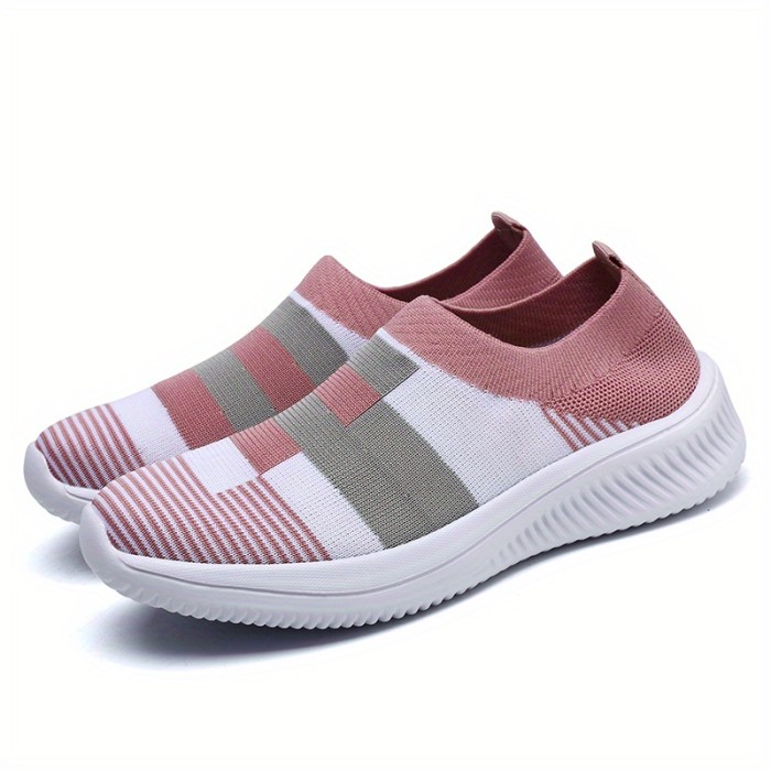 Women's Colorblock Sock Sneakers, Comfortable & Breathable Slip On Sports Shoes, Casual Walking Shoes