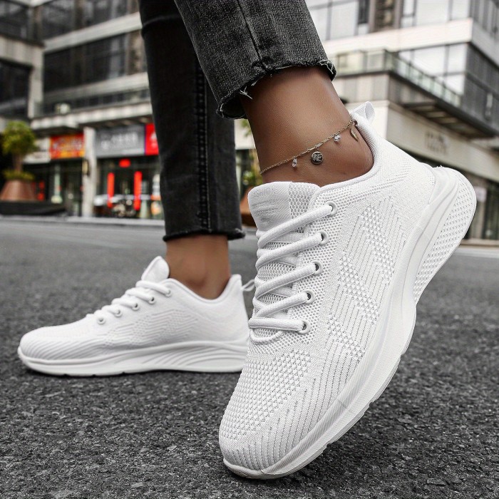 Women's Breathable Mesh Sneakers, Lightweight Low Top Lace Up Shoes, Women's Solid Color Shoes