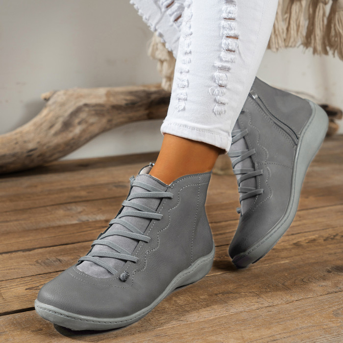 Women's Simple Short Boots, Caual Lace Up Side Zipper Boots, Women's Comfortable Ankle Boots