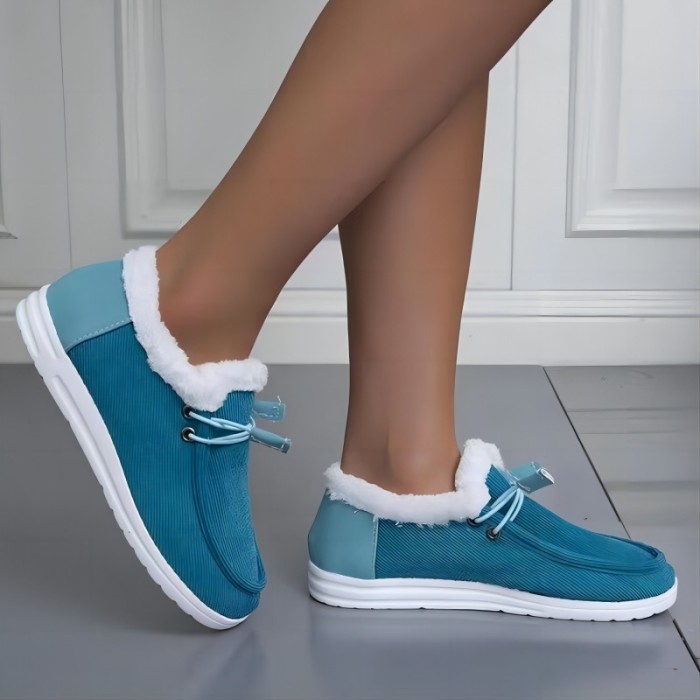 Warm Fleece Slip On Loafer Sneakers, Low Top Slip-On Shoes, Lightweight & Comfortable Walking Shoes, Women's Footwear