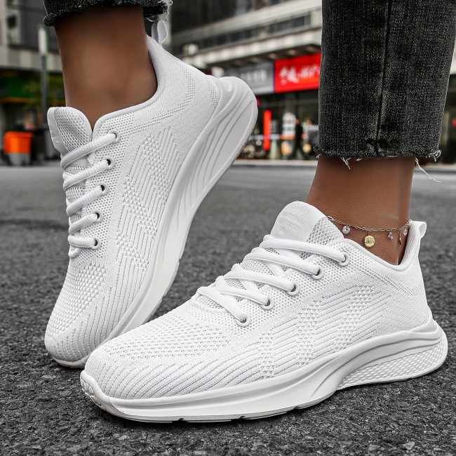 Women's Breathable Mesh Sneakers, Lightweight Low Top Lace Up Shoes, Women's Solid Color Shoes