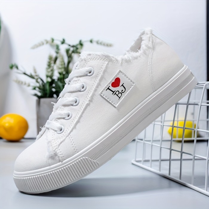 Women's Flat Canvas Shoes, Casual Low Top Lace Up Walking Shoes, Versatile Round Toe Sneakers