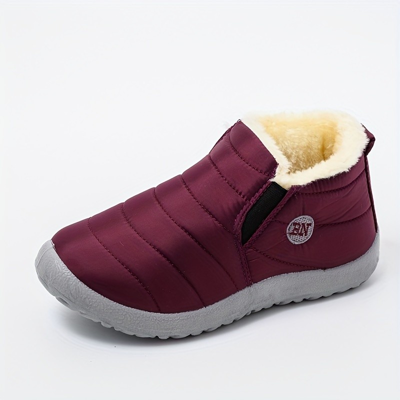 Women's Plush Lined Snow Boots, Waterproof Slip On Low Top Ankle Boots, Winter Warm Flat Boots