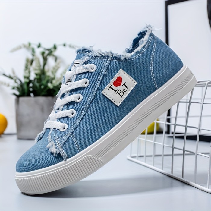 Women's Flat Canvas Shoes, Casual Low Top Lace Up Walking Shoes, Versatile Round Toe Sneakers