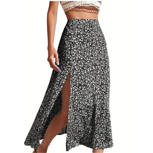 Floral Print Split Skirt, Casual Skirt For Spring & Summer, Women's Clothing