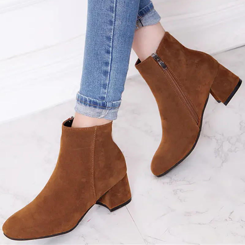 Autumn Women's Fashion Platform Ankle Boots with Side Zipper