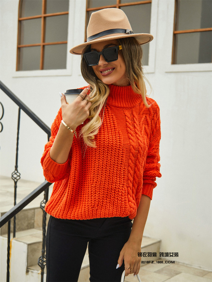 Women's Twist Knit Oversized Stylish Half Turtleneck Sweater