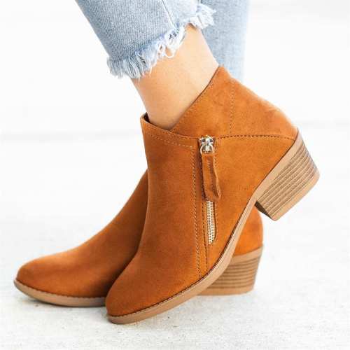 Women Booties 2023 Autumn Side Zipper Heeled Ankle Boots Solid Shoes