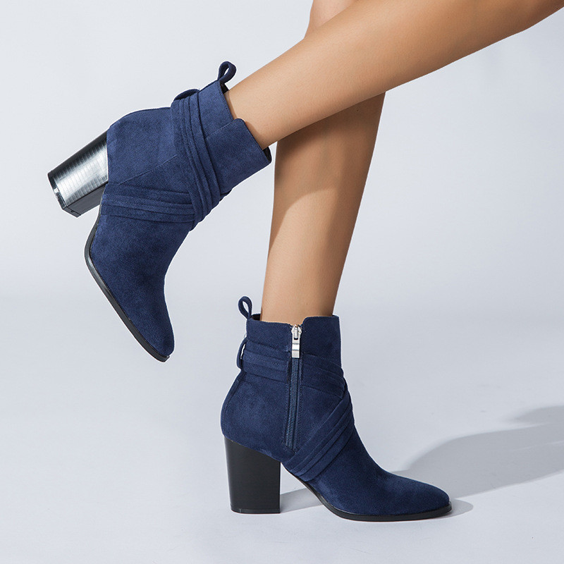 Pointed Toe High Heels Zipper Ankle Boots for Women