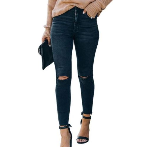 Curvy Skinny Leg Ripped Boyfriend Jeans for Women