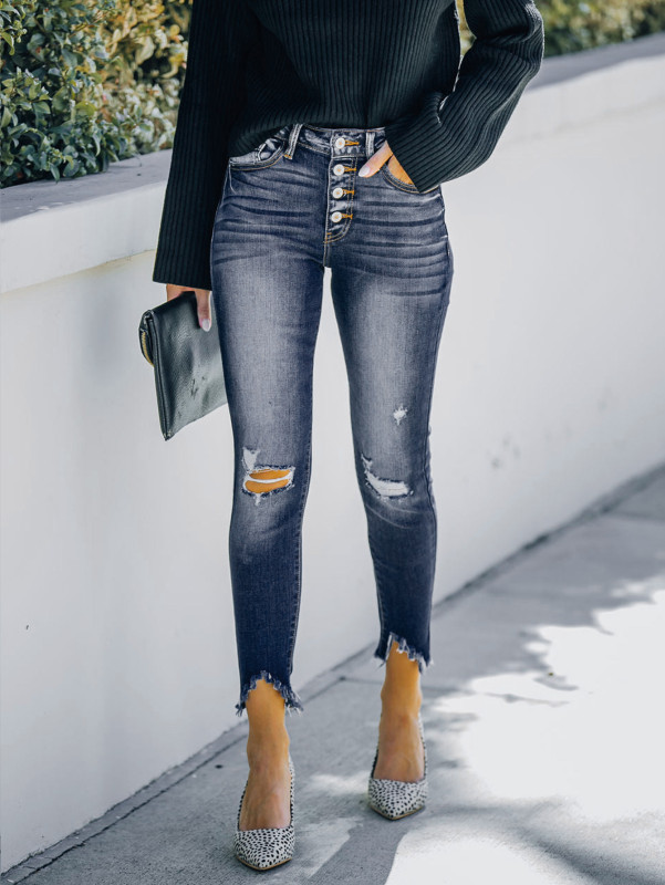 Women Ripped Light Wash Jeans High-Rise Skinny Jeans Pants